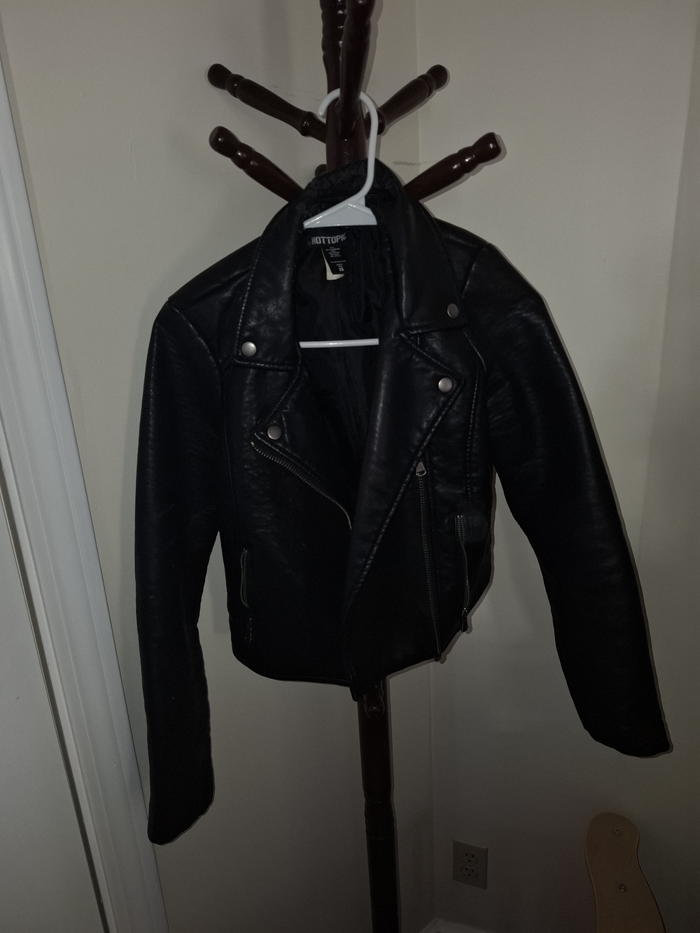 Hot Topic Black Faux Leather Moto Jacket with Silver Hardware
